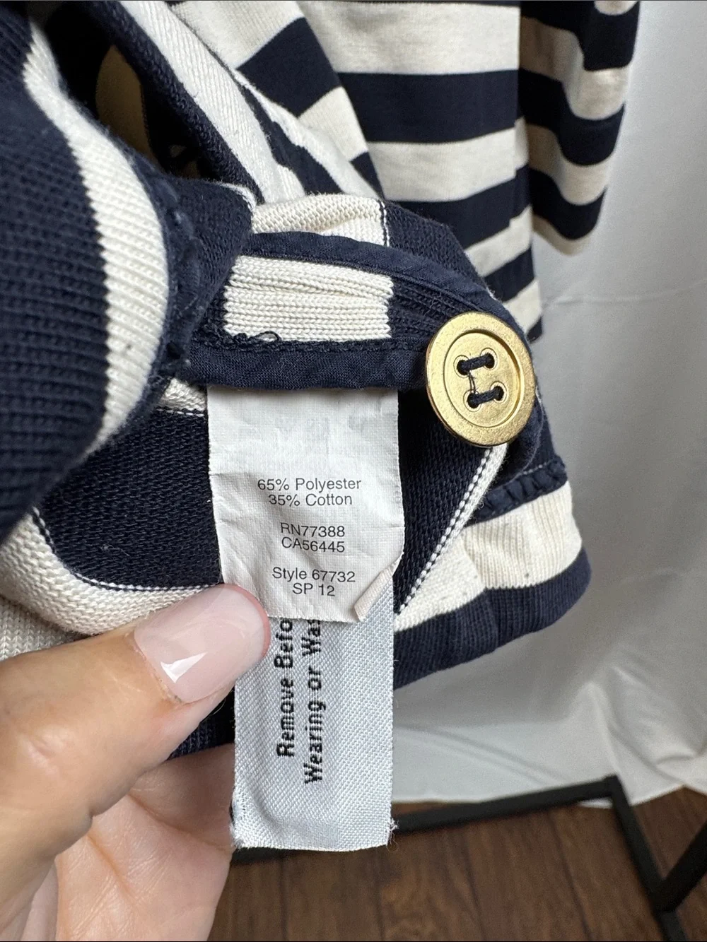 J.Crew Navy White Stripe Gold Button Cardigan Sweater XL